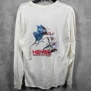 Heybo‎ Outdoors Patriotic Marlin Graphic Long Sleeve T-Shirt Men Large White